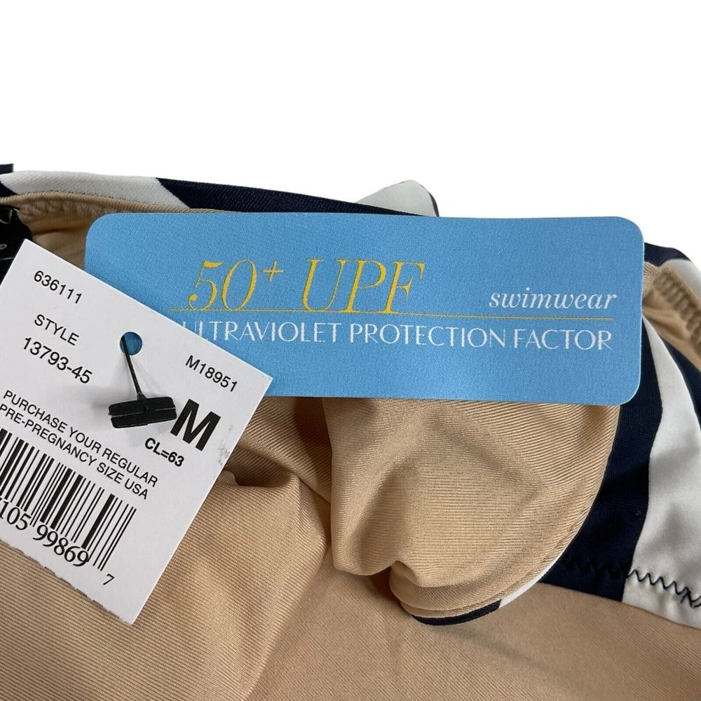 A Pea In The Pod Swimsuit Womens M Blue Striped 1 Pc Maternity UPF 50+ $105 Nwt - Picture 8 of 16